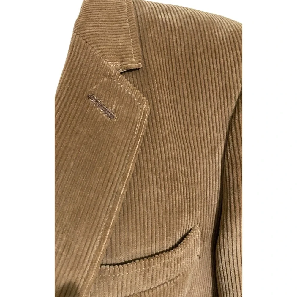 Vintage 1970s Corduroy Blazer Jacket Size‎ 42L Light Brown Tan Pockets Cotton
